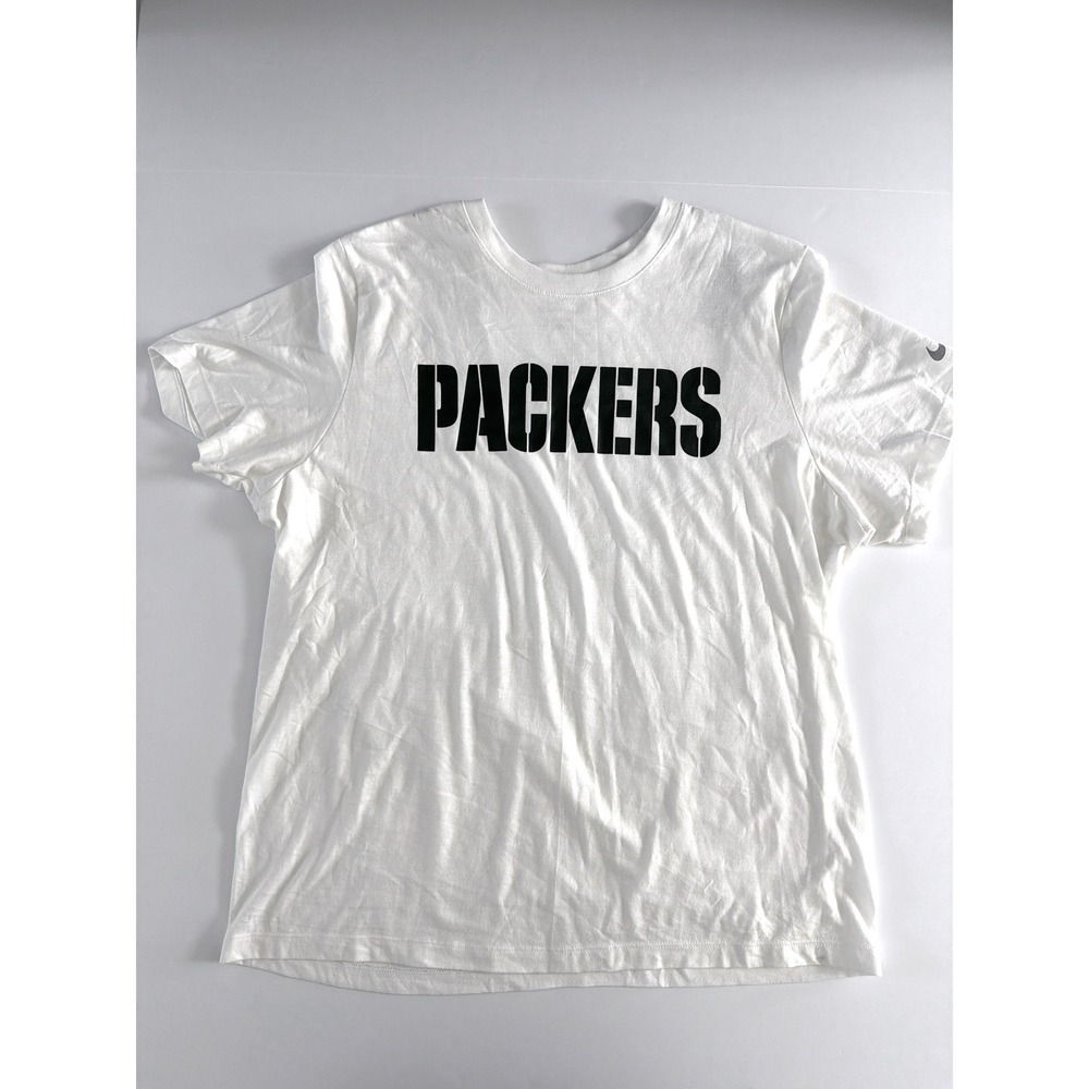 Nike Green Bay Packers T-Shirt Mens XL White Stencil Graphic The Nike Tee NFL